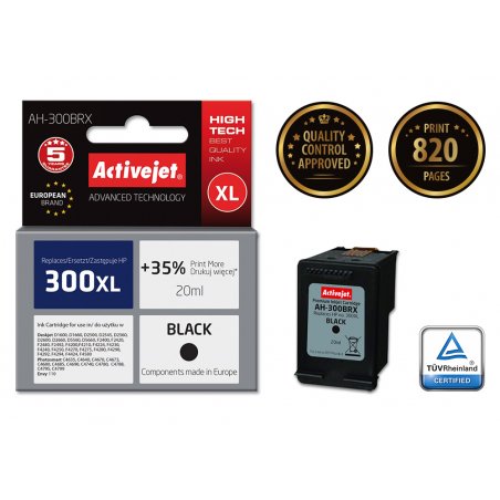 Activejet Encre AH-300BRX (remplacement HP 300XL CC641EE Premium 20 ml noir)