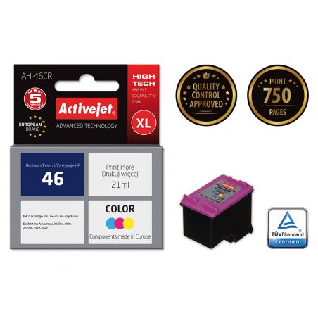 Activejet AH-46CR ink for HP printer HP 46 CZ638AA replacement Premium 21 ml color