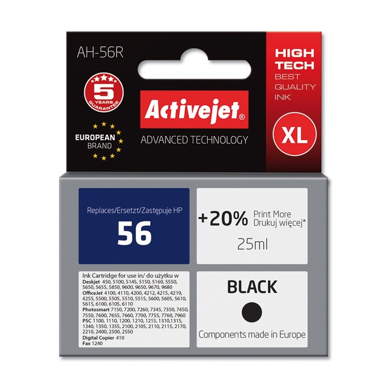 Activejet AH-56R ink (replacement for HP 56 C6656A Premium 25 ml black)