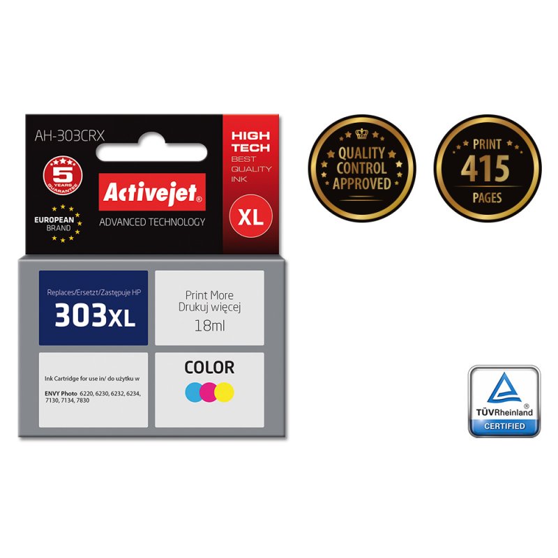 Activejet AH-9303CRX ink (replacement for HP 303XL T6N03AE Premium 18 ml color)
