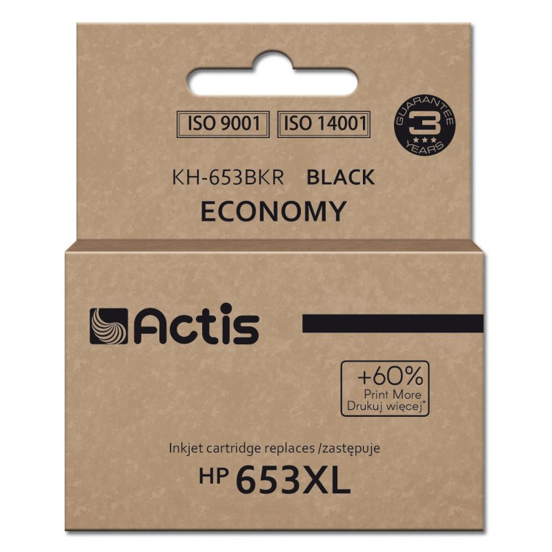 Actis KH-653BKR Encre pour imprimante HP, remplacement HP 653XL 3YM75AE Premium 20ml 575 pages noir