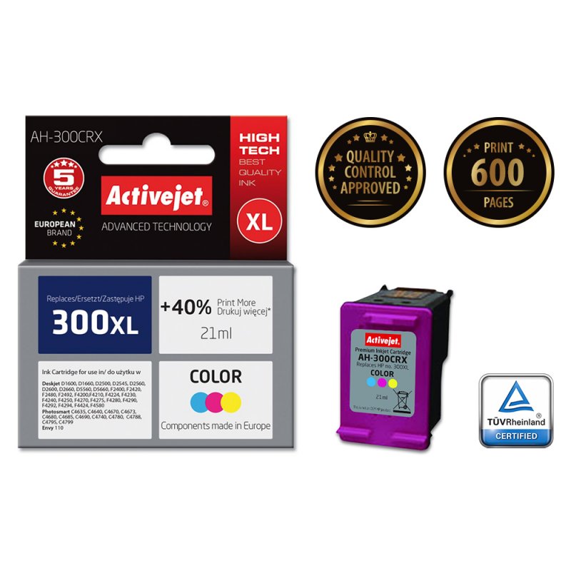 Activejet Encre AH-300CRX (remplacement HP 300XL CC644EE Premium 21 ml couleur)
