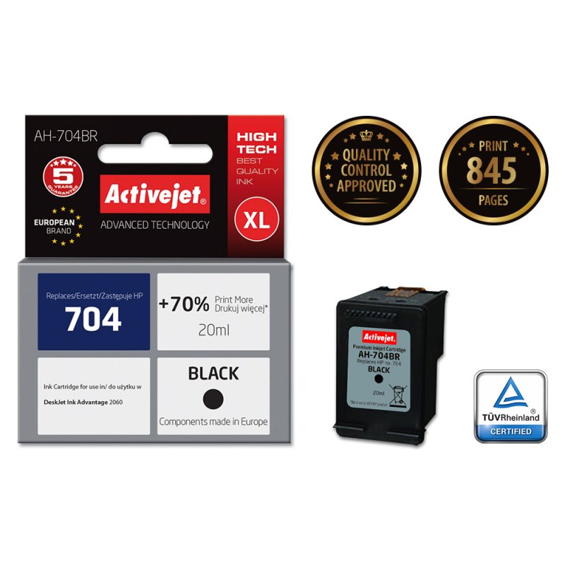 Activejet AH-704BR ink (replacement for HP 704 CN692AE Premium 20 ml black)