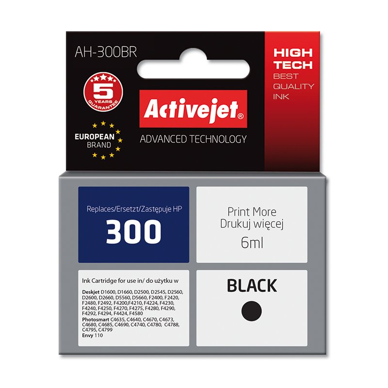 Activejet Encre AH-300BR (remplacement HP 300 CC640EE Premium 6 ml noir)
