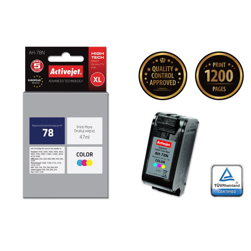 Activejet Encre AH-78N (remplacement HP 78 C6578D Suprême 47 ml couleur)