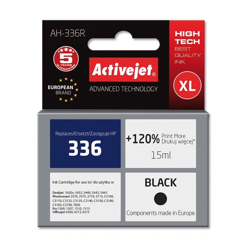 Activejet AH-336R ink for HP printer, HP 336 C9362EE replacement Premium 15 ml black