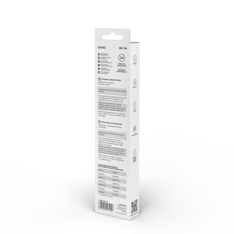 Savio RC-14 Universal /replacement for HISENSE SMART TV remote control IR Wireless TV, TV Tuner Press buttons
