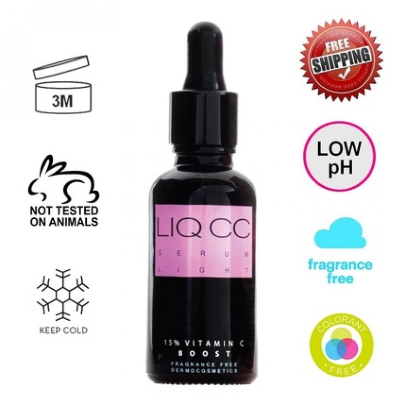 Vitamin C Serum for Face and Neck Under Eye LIQ CC Light Texture Normal Mixed Skin 15% Vit C 0.5% Vit E Hyaluronic