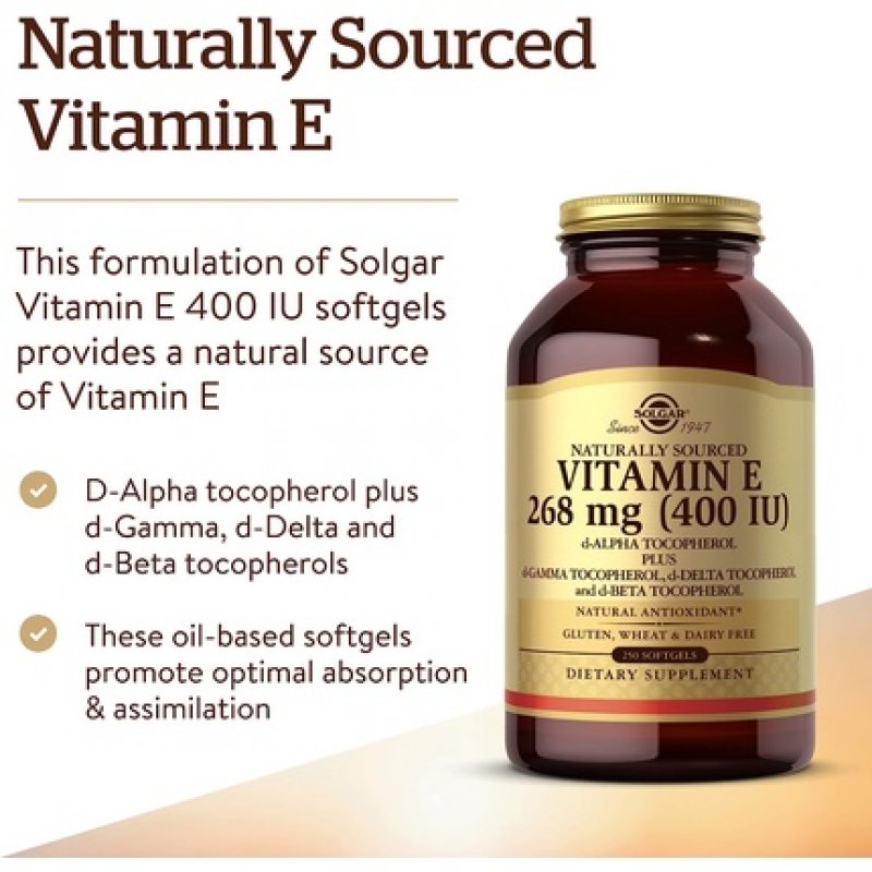 Solgar Natural Source Vitamin E 268mg Softgels - Protects Cells From Oxidative Stress - Immune System Support - Vegan