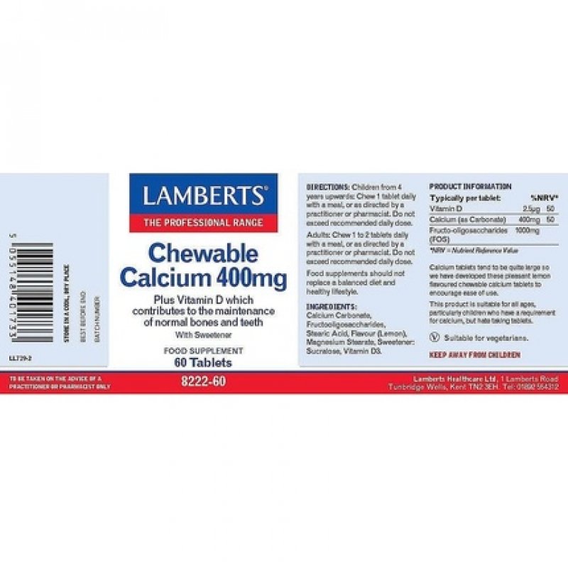 Lamberts Calcium Chewable 400mg