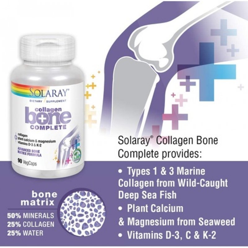 Solaray Collagen Bone Complete Advanced Bone Matrix Formula with Plant Calcium and Magnesium 90 VegCaps