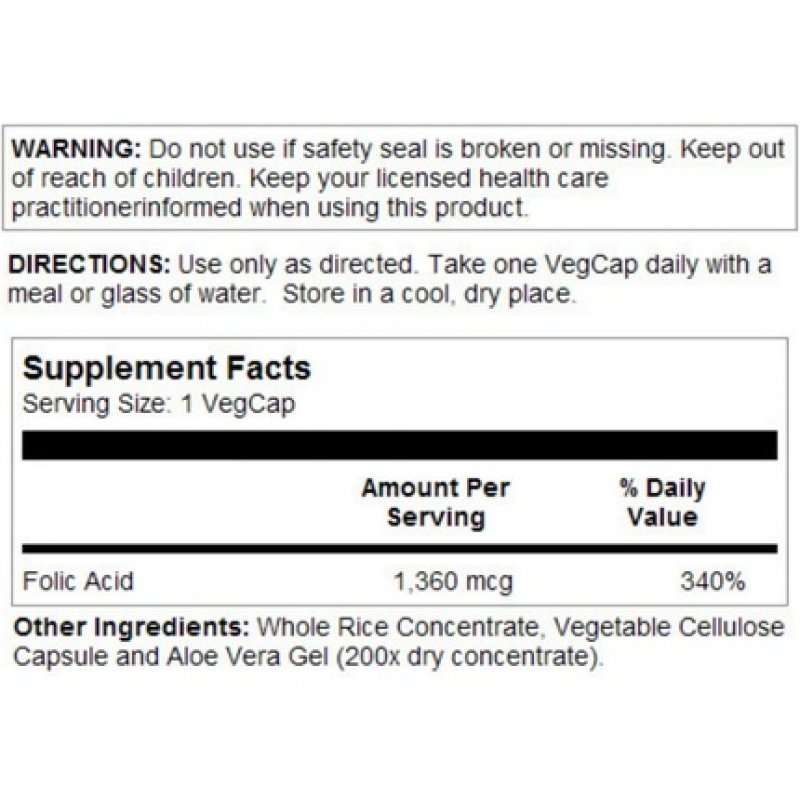 Solaray Folic Acid Capsules 1360mcg 100 Count