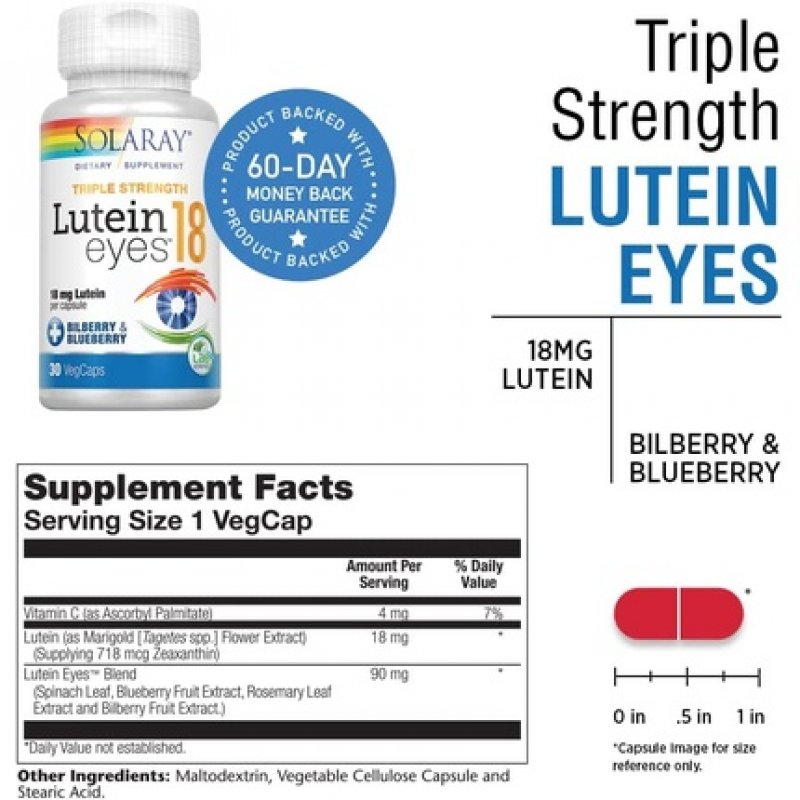 Solaray Triple Strength Lutein Eyes 18mg Eye and Macular Health Support Supplement 30 Count