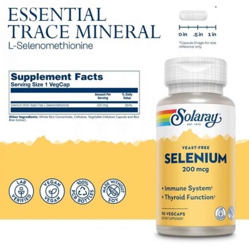 Solaray Selenium 200mcg No Yeast Healthy Immune Thyroid Function Antioxidant Support 90ct
