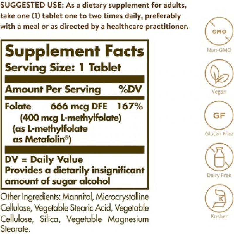 Solgar Folate 400µg Tablets - Food Supplement for Pregnancy and Conception - Wellbeing for Men and Women - Vegan