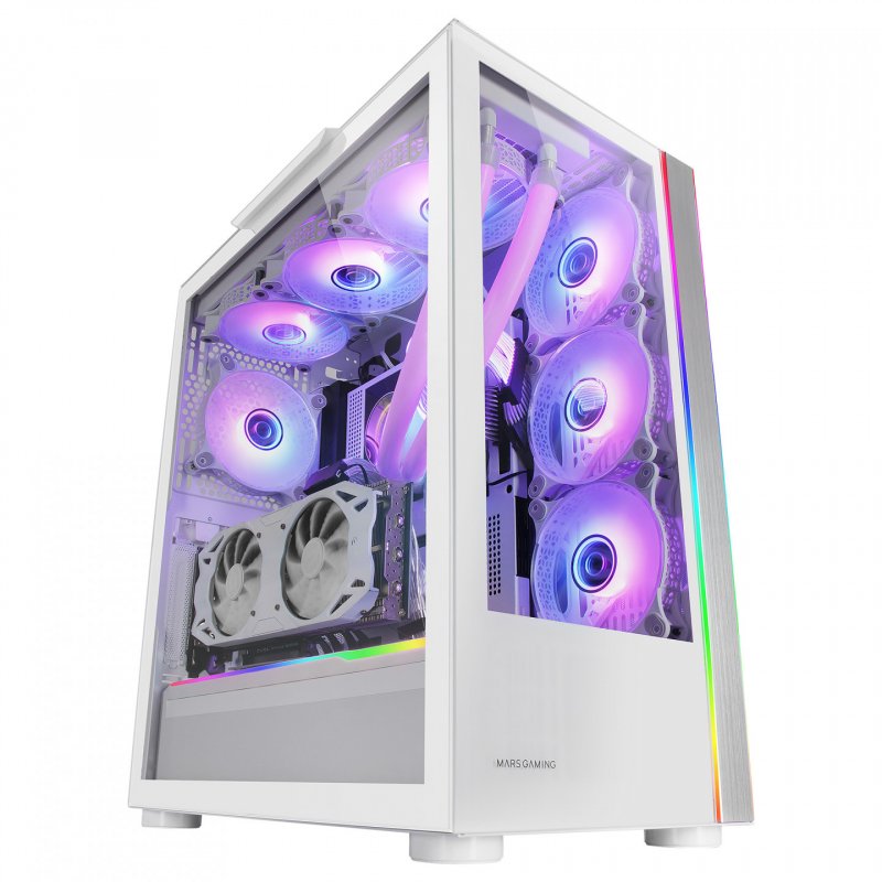 Mars Gaming MC-ULTRA White Custom XXL E-ATX Gaming Tower Dual ARGB LED Stripes Dual Tempered Glass Windows Dual