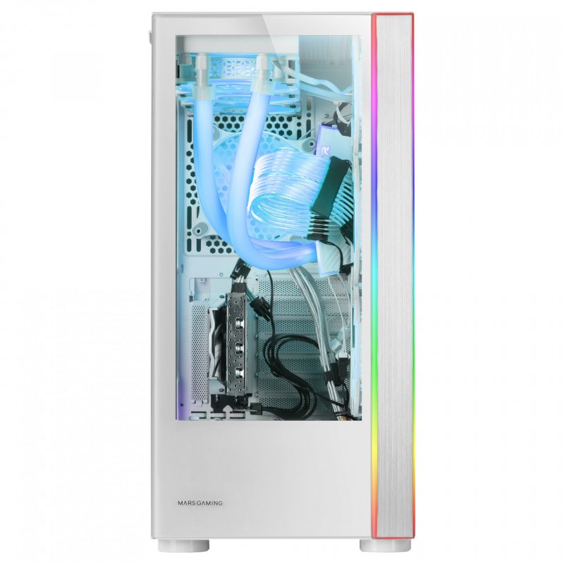 Mars Gaming MC-ULTRA White Custom XXL E-ATX Gaming Tower Dual ARGB LED Stripes Dual Tempered Glass Windows Dual