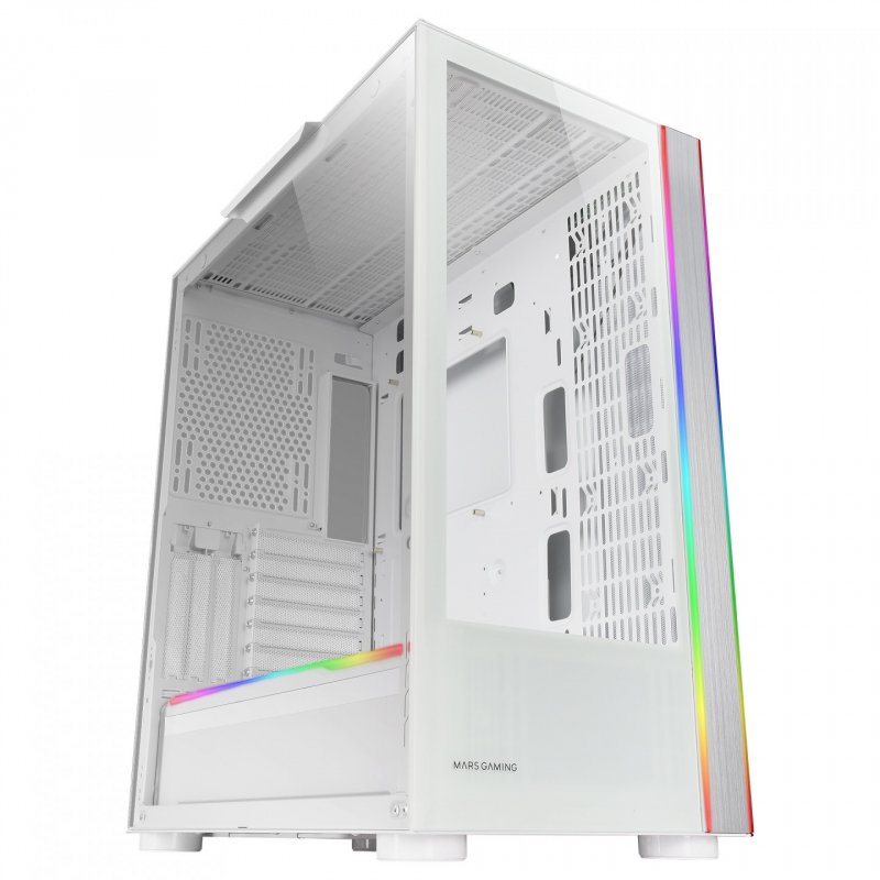 Mars Gaming MC-ULTRA White Custom XXL E-ATX Gaming Tower Dual ARGB LED Stripes Dual Tempered Glass Windows Dual