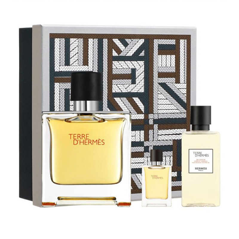Set Hermes Terre D`Hermes, Barbati, Eau De Parfum 75ml Eau De Parfum 5ml Gel De Dus 40ml