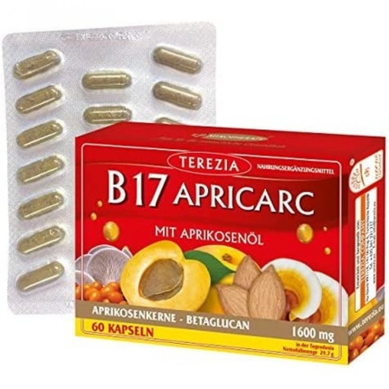 TEREZIA Apricarc Vitamin B17 1600mg Apricot Kernel Oil Extract with Amygdalin, Oyster Mushroom, Reishi and Sea