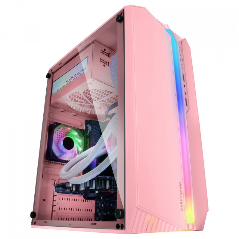 Mars Gaming MC-S1 Pink Compact Micro-ATX Gaming PC Case ARGB Lighting 12 Modes FRGB Fan Full Side Window