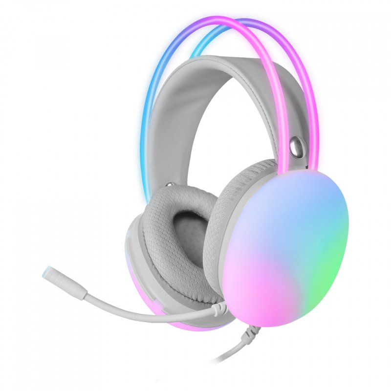 Mars Gaming MH-GLOW White 360° Full Chroma RGB Flow Headset Noise Cancelling Microphone Ultra-Lightweight Design
