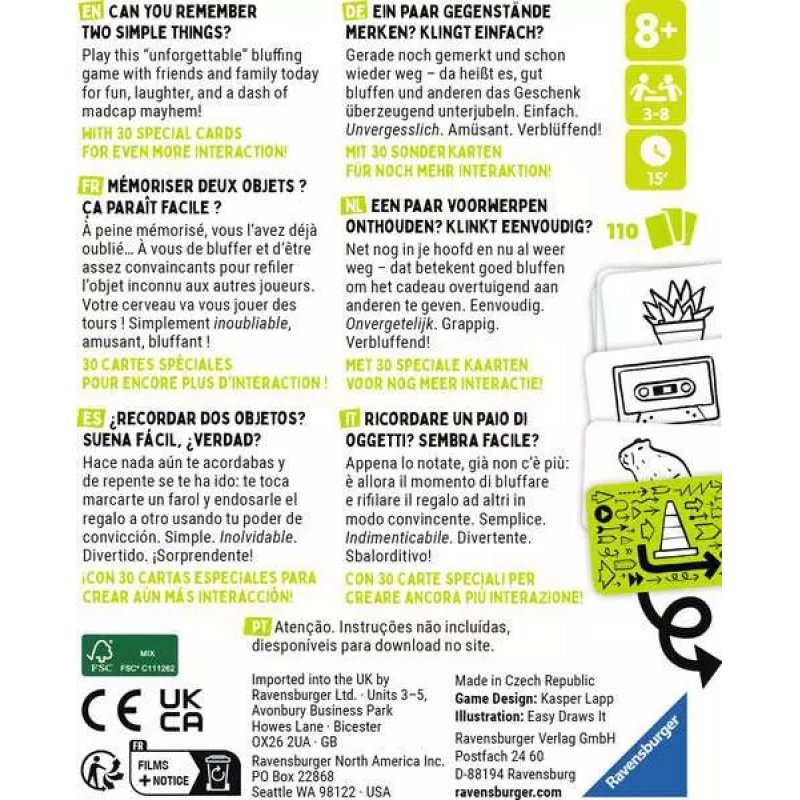 Ravensburger 22589 jeu de société That's not a hat 10 min Jeu de cartes Apprentissage