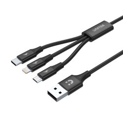 UNITEK C14049BK câble USB 1,2 m USB 2.0 USB C Micro-USB B/Lightning Noir