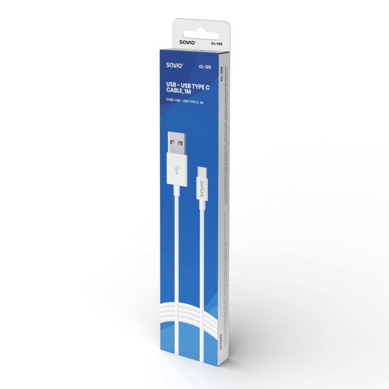 Savio CL-125 câble USB 1 m USB 2.0 USB A USB C Blanc
