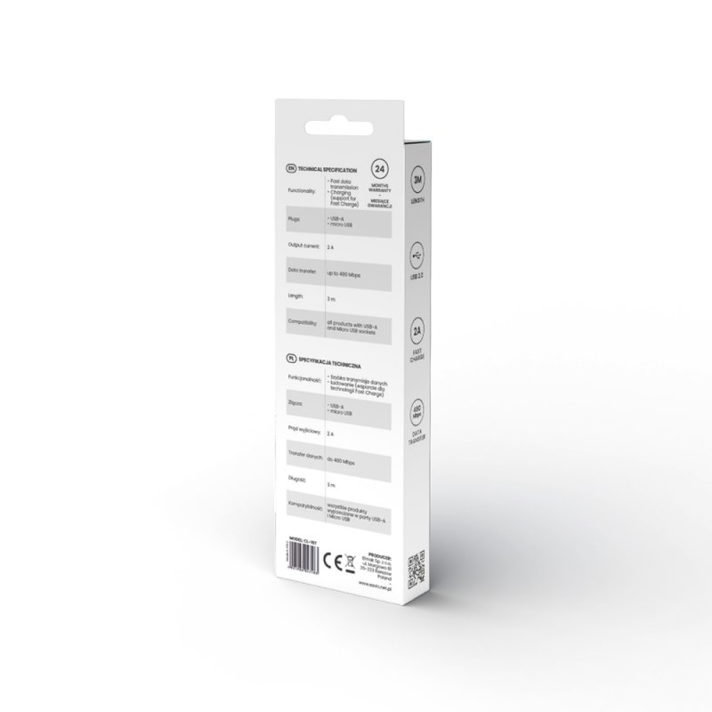 Savio USB cable 3 m USB 2.0 USB A - Micro USB White CL-167 câble USB Micro-USB A Blanc