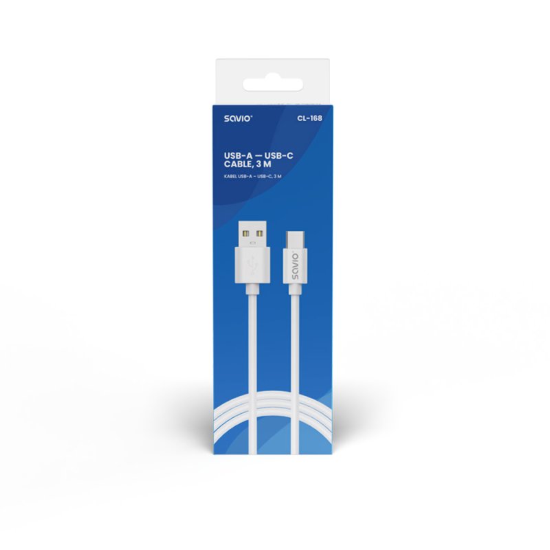 Savio USB cable 2 m USB 2.0 USB A - USB C White CL-168 câble USB 3 m Blanc