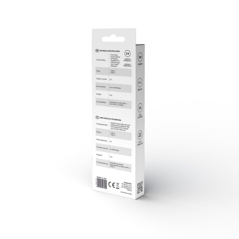 USB cable 2 m USB 2.0 USB A - USB C White SAVIO CL-168