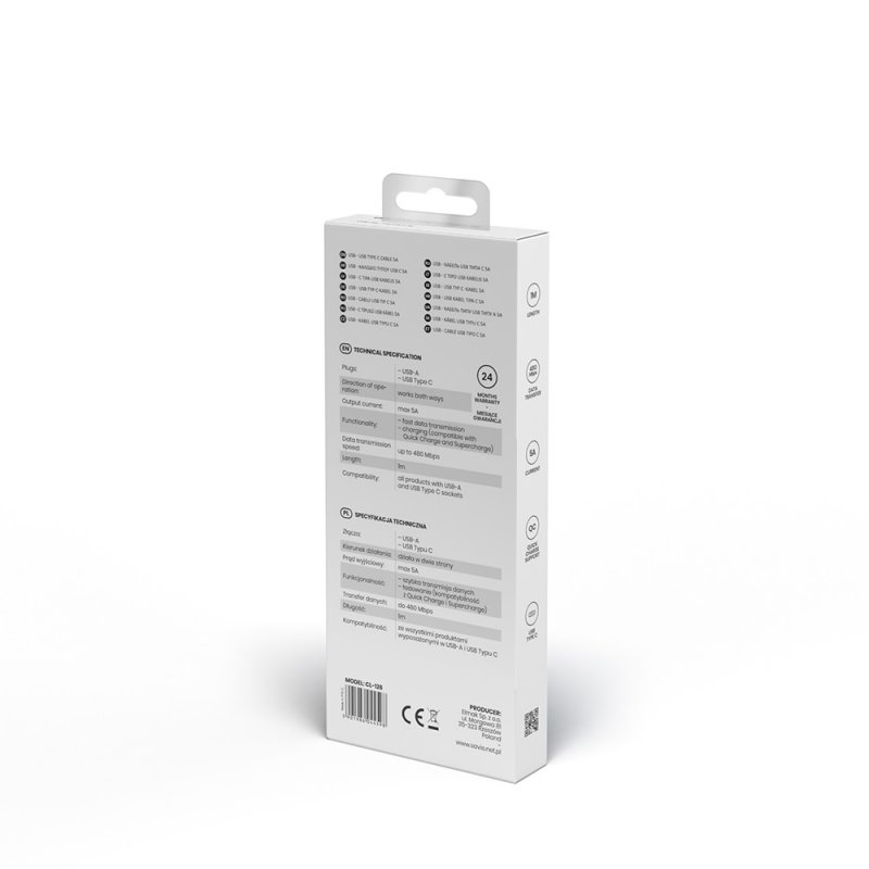 Savio CL-126 USB cable 1 m USB 2.0 USB C USB A White