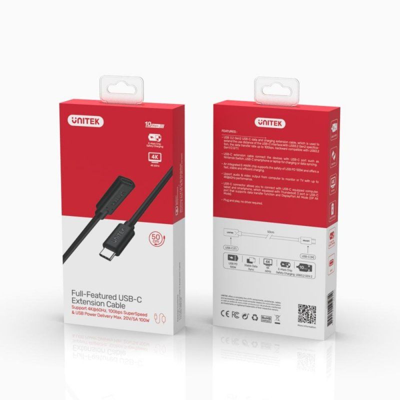 UNITEK C14086BK câble USB 0,5 m USB 3.2 Gen 2 (3.1 Gen 2) USB C Noir