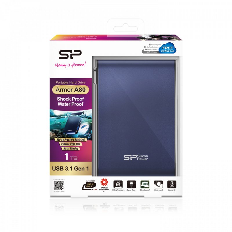 Silicon Power Armor A80 external hard drive 1 TB Blue