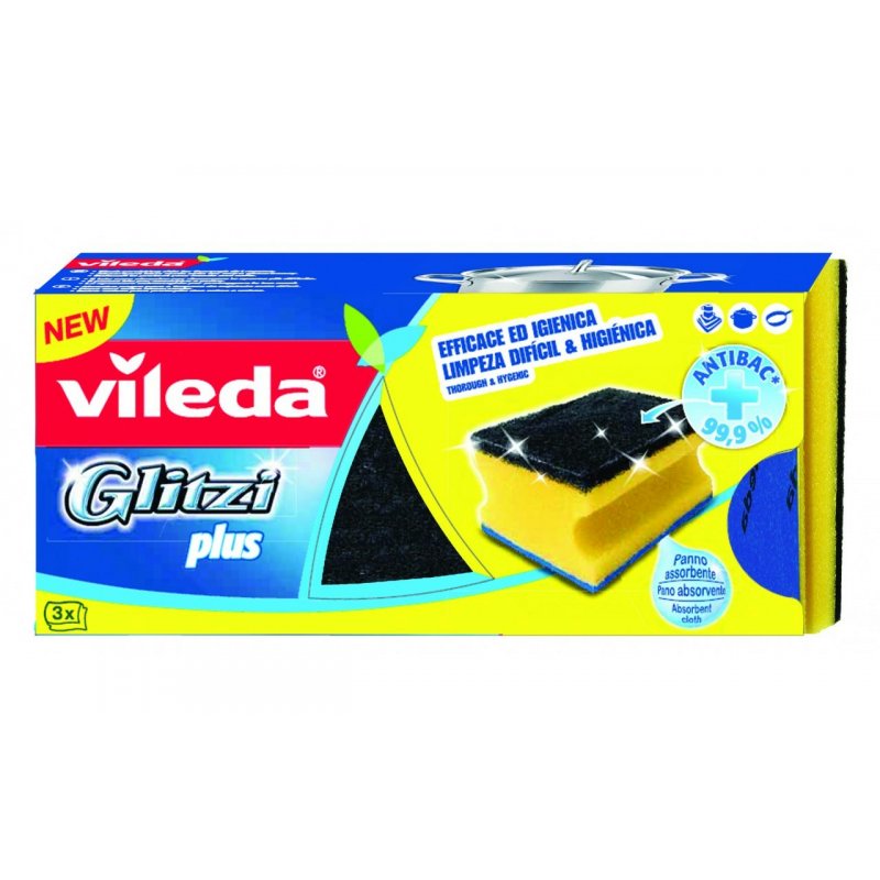Vileda 139787 éponge Rectangulaire Fibre Noir, Bleu, Jaune 3 pièce(s)
