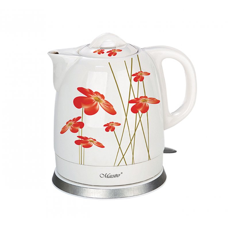 Feel-Maestro MR-066-RED FLOWERS bouilloire 1,5 L 1200 W Rouge, Blanc