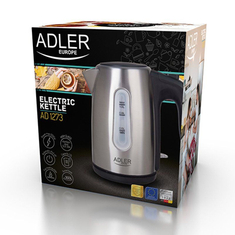 Adler AD 1273 electric kettle 1 L 1200 W Black Hazelnut Stainless steel