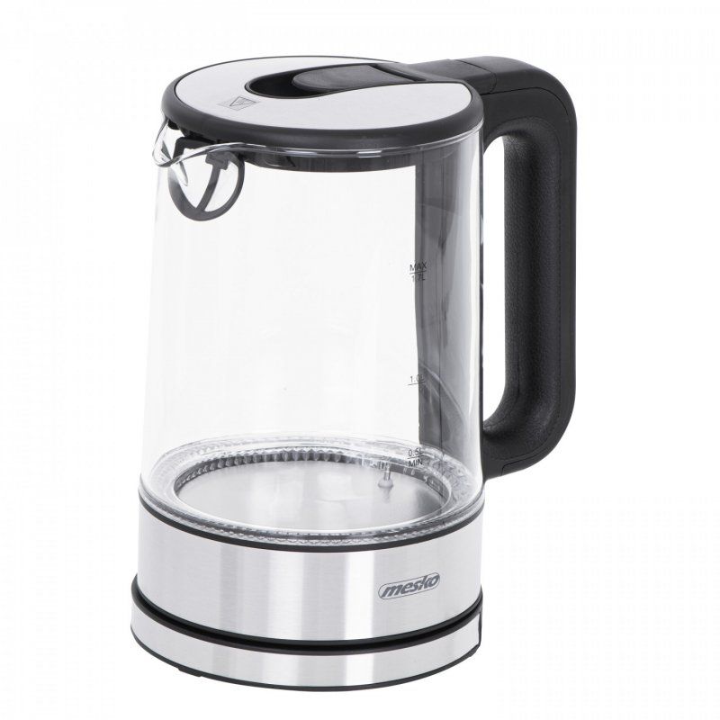 Mesko Home MS 1301B electric kettle 1.7 L 2200 W Black, Stainless steel, Transparent