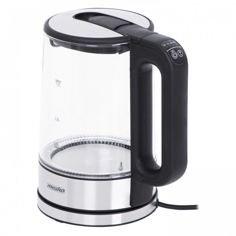 Mesko Home MS 1301B electric kettle 1.7 L 2200 W Black, Stainless steel, Transparent
