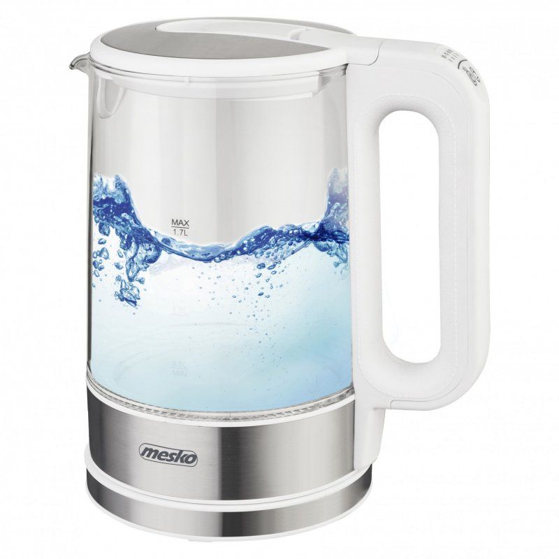 Mesko Home MS 1301W electric kettle 1.7 L 2200 W Stainless steel, Transparent, White