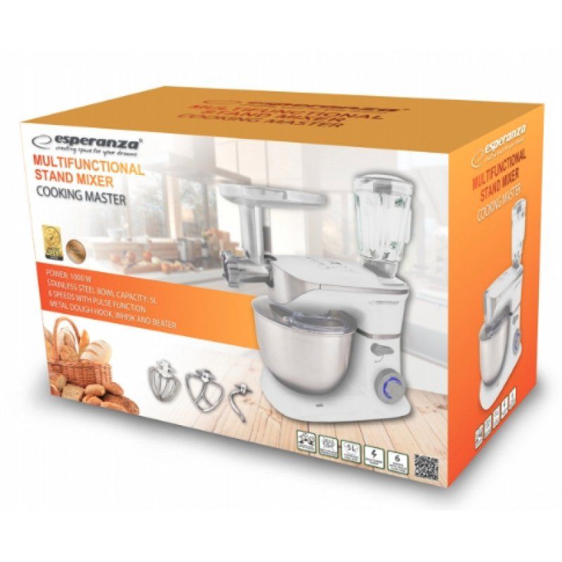 Esperanza EKM025 robot de cuisine 1000 W 5 L Acier inoxydable, Blanc