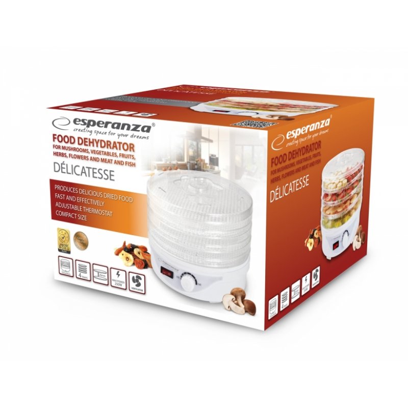 Esperanza EKD003 déshydrateur alimentaire Transparent, Blanc 250 W