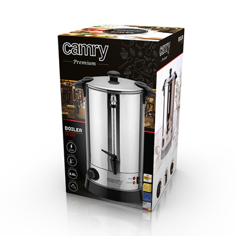 Camry Premium CR 1267 electric kettle 8.8 L 980 W Black, Stainless steel
