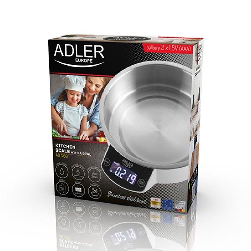 Adler AD 3166 escabeaux de cuisine Acier inoxydable, Blanc Comptoir Rond Balance de ménage électronique
