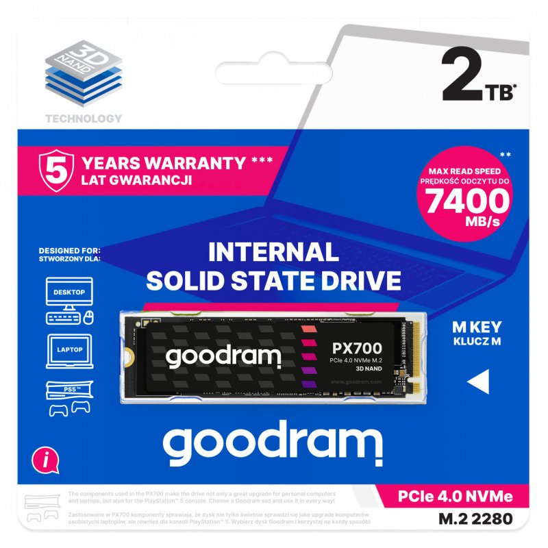 Goodram PX700 SSD SSDPR-PX700-02T-80 internal solid state drive M.2 2.05 TB PCI Express 4.0 3D NAND NVMe