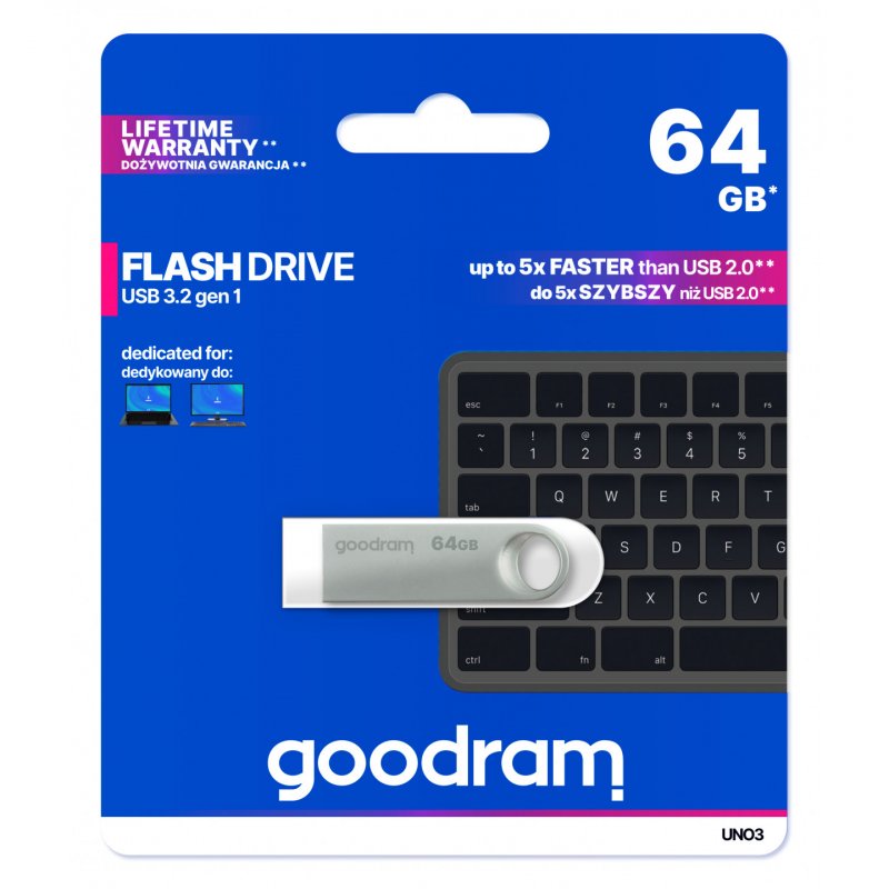 Goodram USB UNO3-0640S0R11 USB flash drive 64 GB USB Type-A 3.2 Gen 1 (3.1 Gen 1) Silver