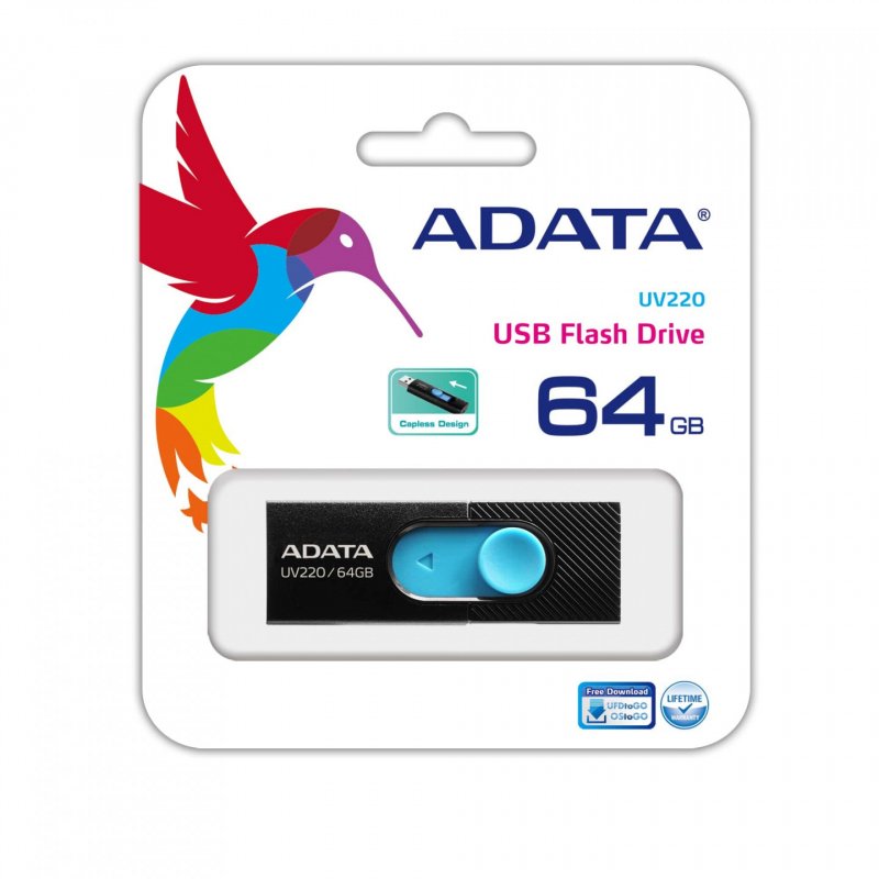 ADATA UV220 lecteur USB flash 64 Go USB Type-A 2.0 Noir, Bleu