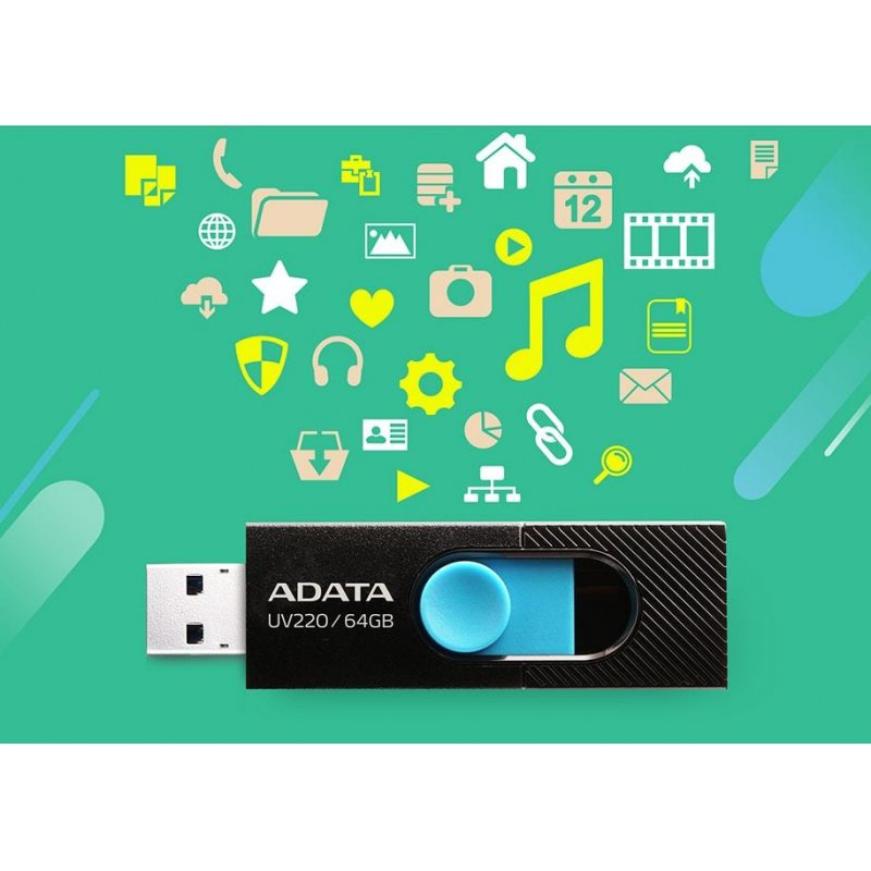 ADATA UV220 lecteur USB flash 64 Go USB Type-A 2.0 Noir, Bleu