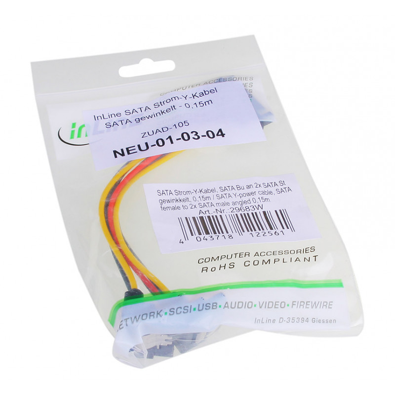 InLine compatible SATA Strom-Y-Kabel SATA gewinkelt - 0,15m